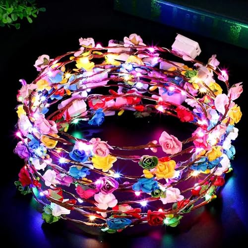 Sunshine smile 6 Pcs Leuchtender Haarkranz Blumen,Haarkranz Leuchtend,LED Blumenkranz Stirnband,Garland Stirnband Kinder,Haarband mit Blumen Madchen,Blumenstirnband Damen LED von Sunshine smile