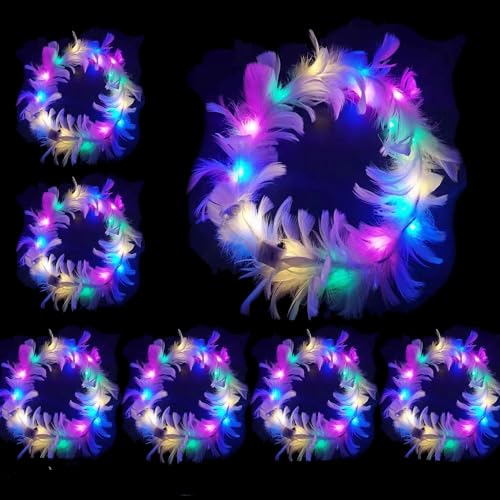 6 Pcs Leuchtender Haarkranz Feder,Haarkranz Leuchtend,LED Blumenkranz Stirnband,Garland Stirnband Kinder,Haarband mit Blumen Madchen,Blumenstirnband Damen LED für Geburtstag,Hochzeit,Festival, Party von Sunshine smile