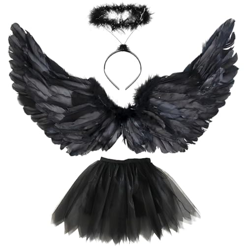 80CM Engelsflügel Schwarz,Damen Engel Flügel,Engelsflügel Kostüm Kinder,Mädchen Engel Kostüm,Engelsflügel Deko Kostüm mit Heiligenschein TUTU-Rock,Engel Kostüm für Karneval Party Cosplay 80CM Engelsflügel Schwarz,Damen Engel Flügel,Engelsflügel Kostüm Kinder,Mädchen Engel Kostüm,Engelsflügel Deko Kostüm mit Heiligenschein TUTU-Rock,Engel Kostüm für Karneval Party Cosplay von Sunshine smile