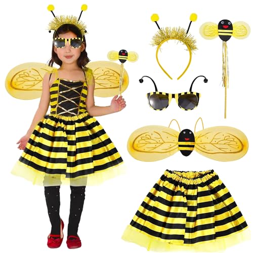Bienen Kostüm,5 Stück Bienenkostüm kinder, Mädchen Bienen Kostüm Kind Rock, Hummel Kostüm Biene Kinder, Bienen Haarreif Karneval Kostüm, Kinder Faschingskostüm Biene, Mädchen Bienen Kostüm Kind Rock von Sunshine smile