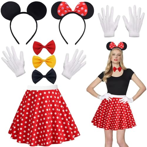 Damen Maus Mouse Kostüm,Rot Gelb Schwarz mit Rock Gepunktet,Maus Fliege Schleife,Maus Ohren Handschuhe,Haarreifen mit Maus Ohren,Mouse Cosplay Kostüm Accessoire,Kostüm für Fasching Karneval Party Damen Maus Mouse Kostüm,Rot Gelb Schwarz mit Rock Gepunktet,Maus Fliege Schleife,Maus Ohren Handschuhe,Haarreifen mit Maus Ohren,Mouse Cosplay Kostüm Accessoire,Kostüm für Fasching Karneval Party von Sunshine smile