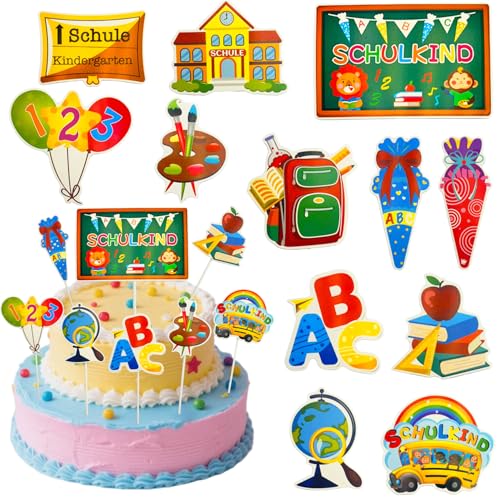 12 Pcs Tortendeko Einschulung,Schulanfang Tortendeko,Dekoration für Kuchen,tortendeko einschulung mädchen,Endlich Schulkind 2025 Junge Geschenke einschulung von Sunshine smile