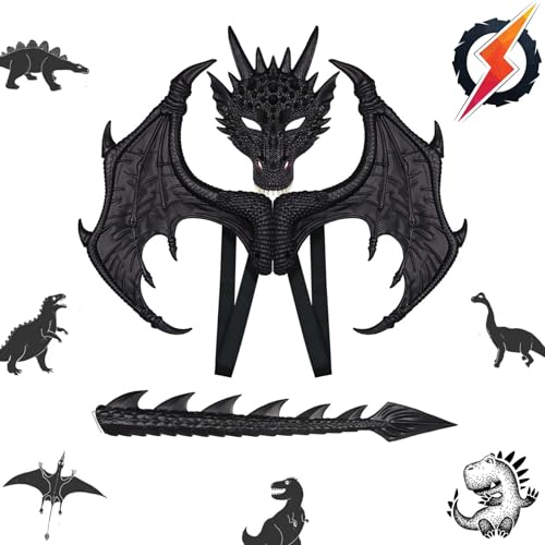 Drachenflügel,Halloween Drachen Maske,Drachen Cosplay Kostüm,Drachenmaske Kostüm Maskerade,Halloween Dinosaurier Cosplay,Drachen Kostüm für Kinder Jungen Mädchen Halloween Party Karneval von Sunshine smile