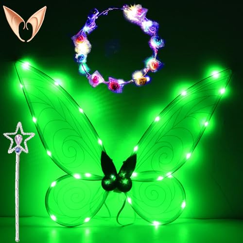 Feenflügel Leuchtend Erwachsene,LED Haarreif and Sterne Feenstäbe,Elfenflügel Damen,Led Flügel Kinder,Feenflügel Erwachsene,Schmetterlingsflügel Kinder,Flügel Kostüm für Fasching oder Feen-Mottopartys Feenflügel Leuchtend Erwachsene,LED Haarreif and Sterne Feenstäbe,Elfenflügel Damen,Led Flügel Kinder,Feenflügel Erwachsene,Schmetterlingsflügel Kinder,Flügel Kostüm für Fasching oder Feen-Mottopartys von Sunshine smile