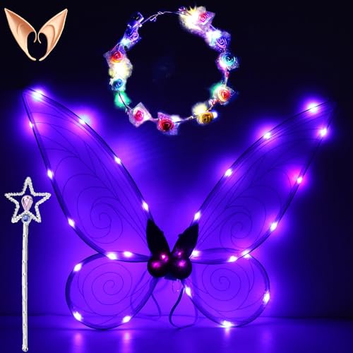 Feenflügel Leuchtend Erwachsene,LED Haarreif and Sterne Feenstäbe,Elfenflügel Damen,Led Flügel Kinder,Feenflügel Erwachsene,Schmetterlingsflügel Kinder,Flügel Kostüm für Fasching oder Feen-Mottopartys Feenflügel Leuchtend Erwachsene,LED Haarreif and Sterne Feenstäbe,Elfenflügel Damen,Led Flügel Kinder,Feenflügel Erwachsene,Schmetterlingsflügel Kinder,Flügel Kostüm für Fasching oder Feen-Mottopartys von Sunshine smile