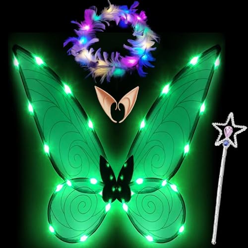 Feenflügel Leuchtend Erwachsene,LED Haarreif and Sterne Feenstäbe,Elfenflügel Damen,Led Flügel Kinder,Feenflügel Erwachsene,Schmetterlingsflügel Kinder,Flügel Kostüm für Fasching oder Feen-Mottopartys Feenflügel Leuchtend Erwachsene,LED Haarreif and Sterne Feenstäbe,Elfenflügel Damen,Led Flügel Kinder,Feenflügel Erwachsene,Schmetterlingsflügel Kinder,Flügel Kostüm für Fasching oder Feen-Mottopartys von Sunshine smile