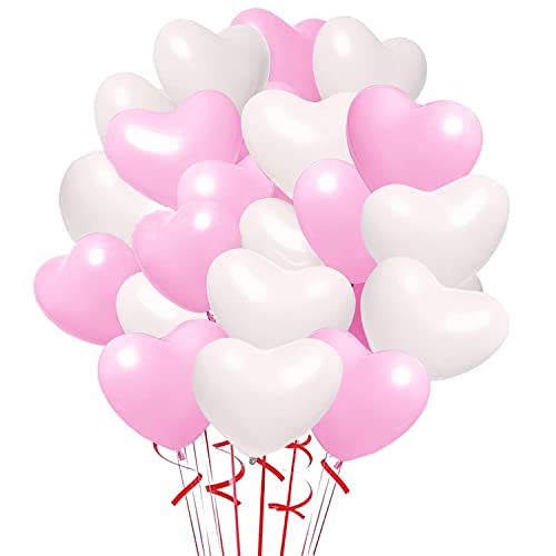 Herzluftballons Rosa Weiß,12 Zoll Herz Luftballons,100 Helium Herzluftballons,Latex Ballons mit Herzform,Luftballons Hochzeit,Herzluftballons Helium Hochzeitdeko für Brautdusche Valentinstag Verlobung von Sunshine smile