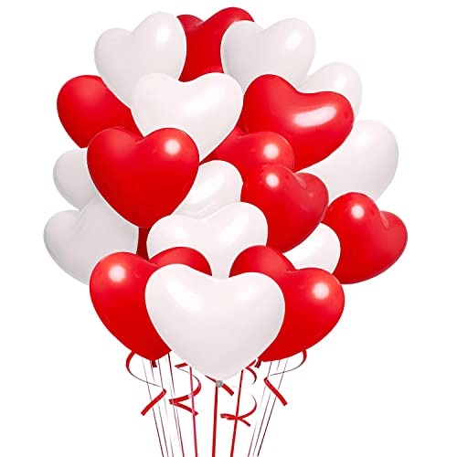Herzluftballons Rot Weiß,12 Zoll Herz Luftballons,100 Helium Herzluftballons,Latex Ballons mit Herzform,Luftballons Hochzeit,Herzluftballons Helium Hochzeitdeko für Brautdusche Valentinstag Verlobung von Sunshine smile