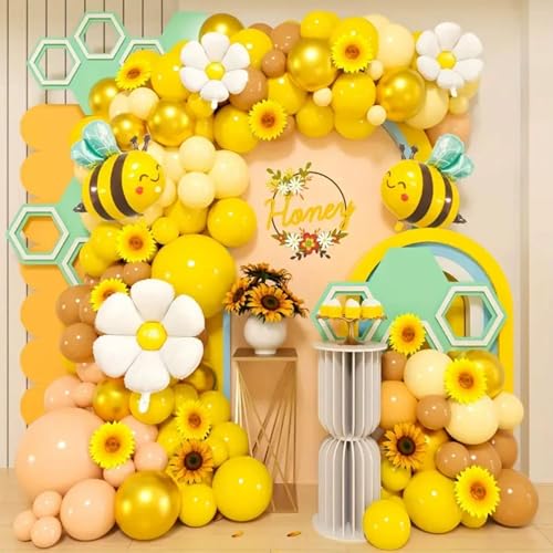 Biene Geburtstag Deko Set, 117 Stück Gelbe Weiß Gold Ballongirlande Set,Biene Folienballon,Kindergeburtstag Deko Biene Luftballons Girlande für Baby Shower, Hochzeitdeko, Party Dekoration von Sunshine smile