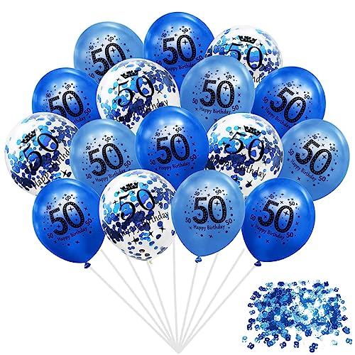Luftballoon 50 Geburtstag,50 Geburtstag Deko Blau,50 Geburtstag Dekor,50 Stück Geburtstag Konfetti Luftballons Set,Zahlenballon 50,50 Geburtstag Party Dekoration Mann Frau,Luftballons Blau Weiß Deko von Sunshine smile