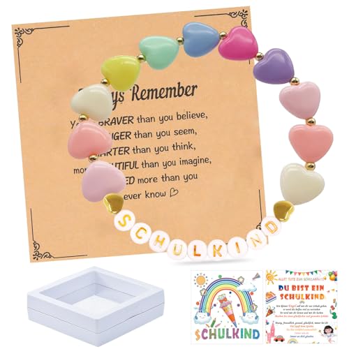 Schulkind Geschenk,Schönes Armband zur Einschulung,Geschenk Einschulung Mädchen Armband Schulkind,Schulkind Einschulung Grußkarte Geschenkbox,Schulanfang Glücksbringer Stimmungsarmband für Kinder von Sunshine smile