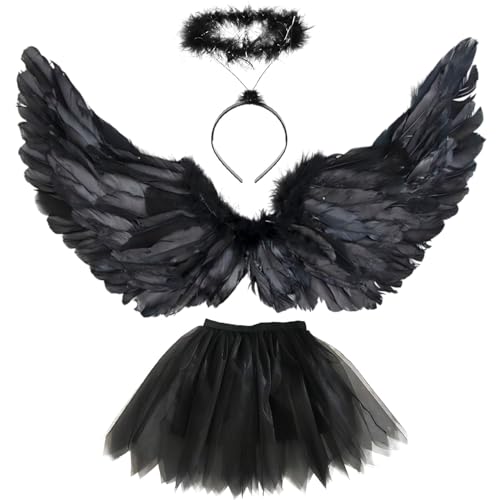 Sunshine smile Schwarzer Engel Kostüm Erwachsene,3 Stück Schwarzer Engel Kostüm Damen,60cm Engel Flüge,70-110cm Tüllrock Damen,Engel Flügel Damen,Engelsflügel Erwachsene,Tutu-Rock,Engelsflügel Kinder Sunshine smile Schwarzer Engel Kostüm Erwachsene,3 Stück Schwarzer Engel Kostüm Damen,60cm Engel Flüge,70-110cm Tüllrock Damen,Engel Flügel Damen,Engelsflügel Erwachsene,Tutu-Rock,Engelsflügel Kinder von Sunshine smile