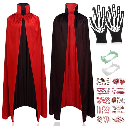 Sunshine Smile Halloween Kostüm: Vampir Umhang Mit Stehkragen, 10 Blatt Gesichtstattoos, Hexen Cape für Kinder Cosplay von Sunshine smile