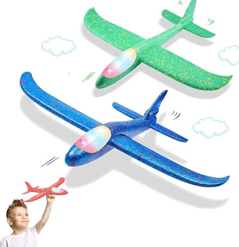 Sunshine smile 2 Stück Manuelles Werfen Flugzeug Spielzeug, Leuchtende Segelflugzeug, Segelflugzeug Flugzeug Spielzeug LED, Modell Schaum Flugzeug für Kinder von Sunshine smile