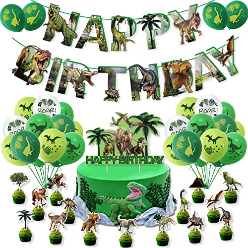 Sunshine smile 44 Stück Dinosaurier Geburstagdeko Kit, Dino Luftballons Geburtstag, Dinosaurier Geburtstagsbanner,Dinosaurier Cupcake Topper,Kindergeburtstag Deko Dino von Sunshine smile