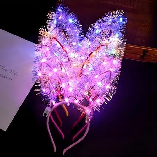 Sunshine smile 6 Pcs LED Haarreif,Hasenohren Haarreif LED,Haarkranz mit Licht,Kopfschmuck Leuchtend,Leuchtkranz Haare,Lichterkette Haare Schlager,Led Haarkranz,Leuchtende Haarreifen von Sunshine smile