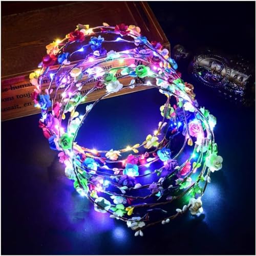 Sunshine smile 6 Pcs Leuchtender Haarkranz Blumen,Haarkranz Leuchtend,LED Blumenkranz Stirnband,Garland Stirnband Kinder,Haarband mit Blumen Madchen,Blumenstirnband Damen LED von Sunshine smile