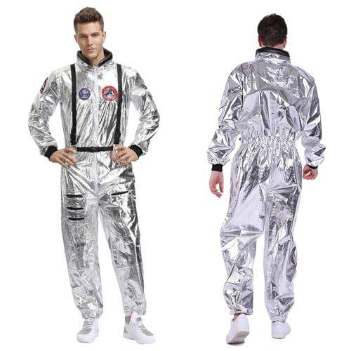 Astronauten Kostüme Silber,Spaceman Kostüm Set,Weltall Raumfahrer Outfit,Metallic Spaceman Kostüm,Spaceman Jumpsuit,Raumfahrer Kostüm,Astronauten Overall Erwachsene,Cosplay Space Kostüm von Sunshine smile