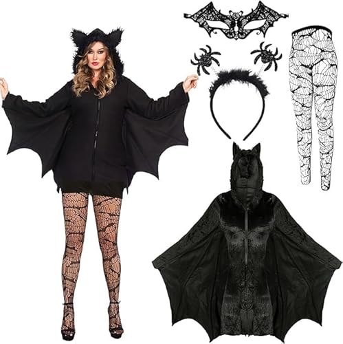 Sunshine Smile Fledermaus Kostüm Damen - 4-Teiliges Set Schwarz für Halloween, Fasching, Karneval und Cosplay Party von Sunshine smile