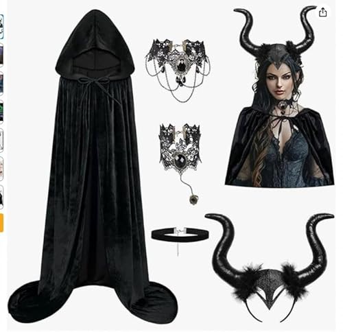 Sunshine smile Halloween Böse Königin Kostüm Umhang mit Kapuze,Königin Hörner Teufel Dämonenhorn,Retro Halskette Armband Teufel Cosplay Set,Kostüm für Damen Karneval Cosplay Party Karneval Maskerade Sunshine smile Halloween Böse Königin Kostüm Umhang mit Kapuze,Königin Hörner Teufel Dämonenhorn,Retro Halskette Armband Teufel Cosplay Set,Kostüm für Damen Karneval Cosplay Party Karneval Maskerade von Sunshine smile