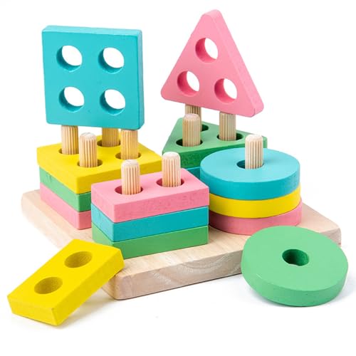 Sunshine smile Holz Montessori Spielzeug,Holz Spielzeug ab 1 Jahr,Lernspielzeug Steckpuzzle,Holzspielzeug,Entwicklungsspielzeug,Babyspielzeug Holz,Montessori-Spiele, für Kleinkinder ab 1 2 3 Jahr-K von Sunshine smile