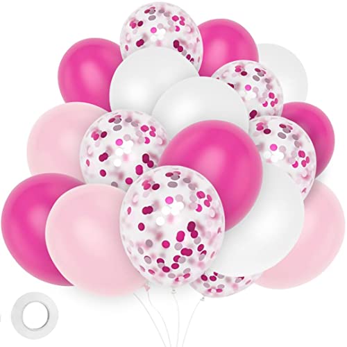 50 Stück Luftballons Rosa Weiß Fuchsie Ballon, Konfetti Ballon Partyballon Deko, Latex Ballons mit Bändern fur Geburtstag, Babyparty Hochzeit, Valentinstag, Mädchen Deko von Sunshine smile