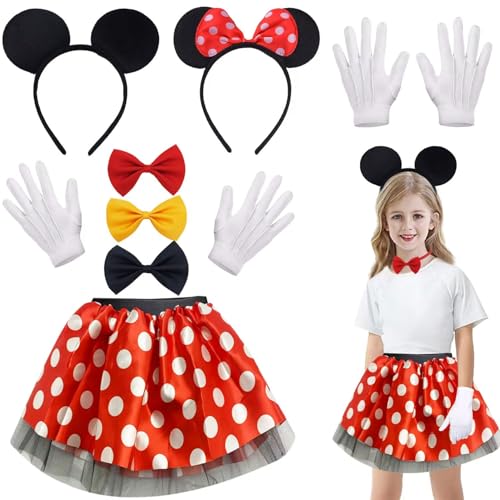Sunshine smile Mädchen Maus Kostüm, Kostüm Kinder Zubehör, Tutu Rock Haarreifen,Mini Maus Karneval Kostüm Fasching mit Rock Punkte,Mickey Maus Ohren,Handschuhe,Fliege von Sunshine smile