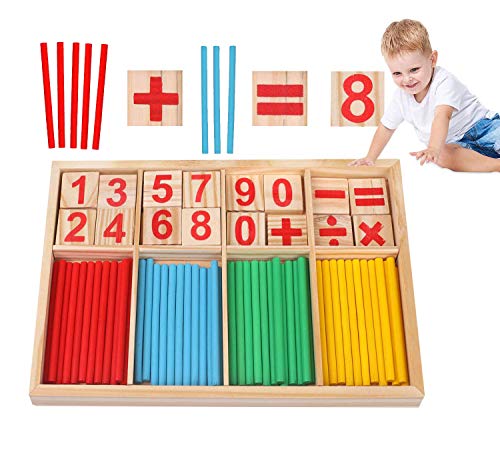 Sunshine smile Montessori Mathe Spielzeug,mathematisches Spielzeug Holz,Mathe Spielzeug Rechenstäbchen,Zahlenlernspiel, Pädagogisches Mathe-Spielzeug für Kinder 3 4 5 von Sunshine smile