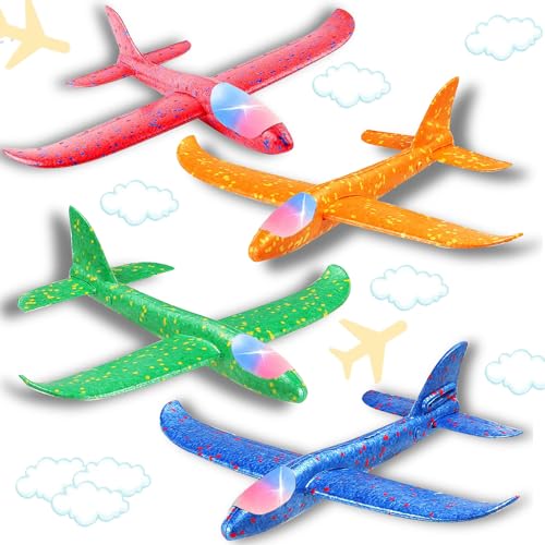 Sunshine Smile 4 Stück Manuelles Werfen Flugzeug Spielzeug, Leuchtende Segelflugzeug, LED Modell Schaum für Kinder von Sunshine smile