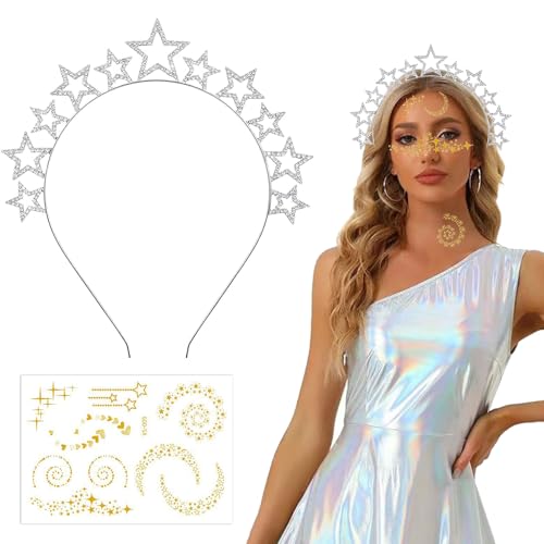 Sunshine smile Stern-Stirnband,Haarband Silber,Glitzer Haarschmuck,Strass-Haarbänder,Geburtstagsfeier Sterne Stirnband Glitzer Kopf Bopper Kopfschmuck für Party Cosplay Kostümzubehör 1 Stück (Silber) von Sunshine smile