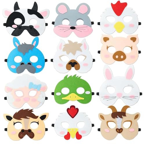 Sunshine smile Tiermasken Für Kinder,Kindermasken Tiere,Tiermasken Zum Ausmalen,Masken Kinder Geburtstag,Masken Geburtstag Deko,Maske Tier,Dschungel Party Deko,Maske Filz Tiere von Sunshine smile