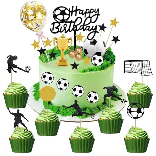 29 Stück Fußball Kuchen Deko,Tortendeko Fussball,Fussball Cupcake Topper,Tortendeko Geburtstagstorte Topper,Deko Set für Geburtstag Junge Mädchen von Sunshine smile