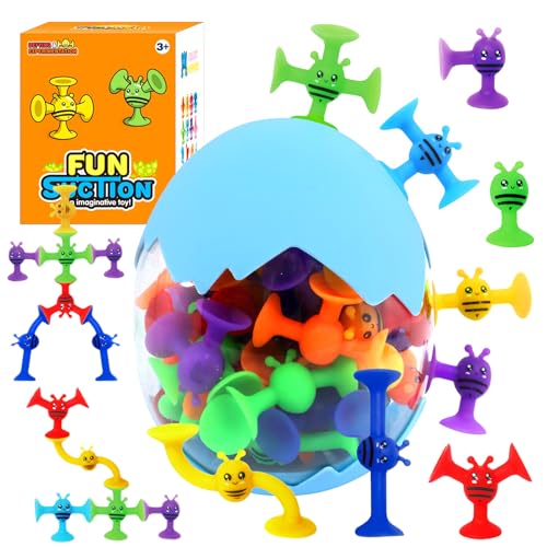 Saugnapf Spielzeug Kinder 30 Stück Silikon Saugnapf Badespielzeug Montessori Spielzeug ab 3 Jahre Sensorik Spielzeug mit Dinosauriereier für 3 4 5 6 Jahre Jungen Mädchen von Sunshinestar