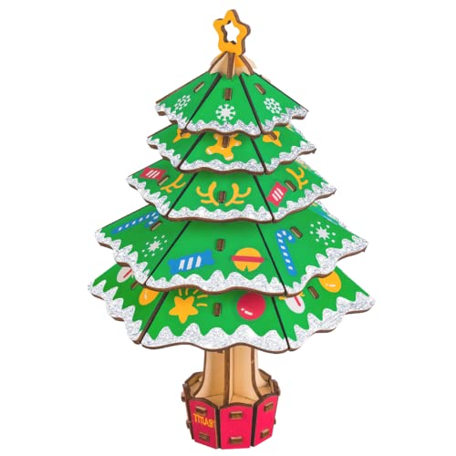 3D Holz Puzzle Weihnachtsbaum,Puzzle 3D Verzierung Aus Holz Modellbausatz Weihnachts Puzzle Spiel Stellte Desktop-Dekoration Weihnachten Erwachsene Geschenk Für Junge Mädchen Jugendliche Kinder Ab 5+ von Sunwuun