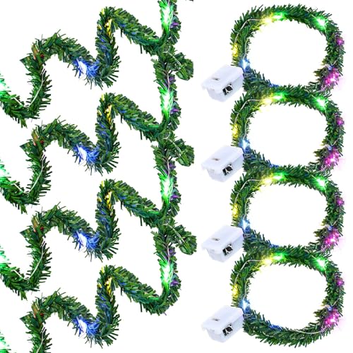 4 Stück Puppenhaus Mini LED Lichterkette 0.4m,Bunte Weihnachten Beleuchtet,Wichtelzubehör,Wichtelhaus Weihnachtsdeko,Miniatur Lichterkette Wichtel,Puppenhaus Möbel Leuchte von Sunwuun
