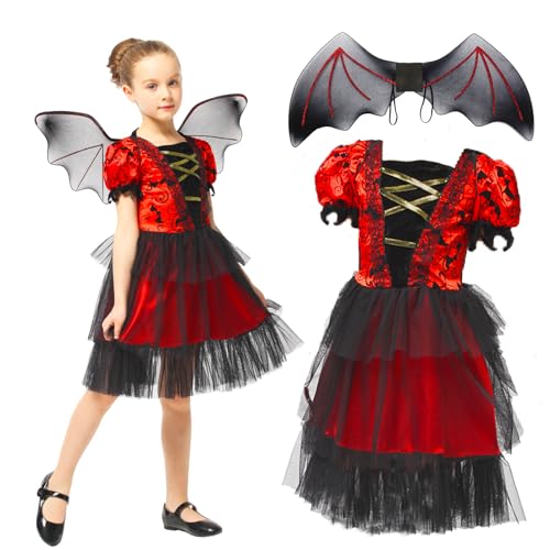 Halloween Kostüm für Mädchen,Vampirkostüm Mädchen,Fledermaus Kostüm Kinder Flügel Schwarz Rot,Dress for Halloween,Fledermaus Halloween Kostüm für Mädchen Hexe Cosplay,Vampirin Geister Kostüm Kinder(L) Halloween Kostüm für Mädchen,Vampirkostüm Mädchen,Fledermaus Kostüm Kinder Flügel Schwarz Rot,Dress for Halloween,Fledermaus Halloween Kostüm für Mädchen Hexe Cosplay,Vampirin Geister Kostüm Kinder(L) von Sunwuun
