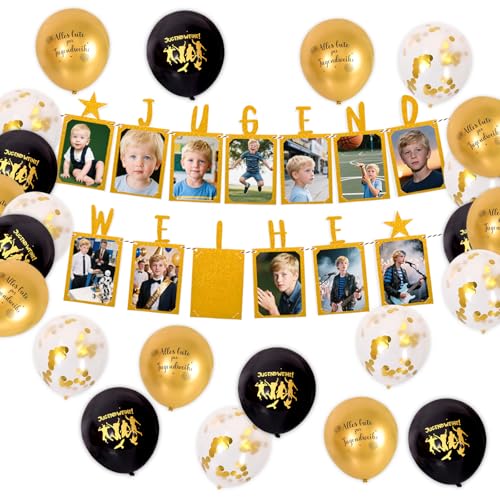 Jugendweihe Deko,Jugendweihe Geschenke Junge und Mädchen,Schwarz Gold Dekorative Banner,Wanddekoration Geschenkideen,inkl. 13 Karten für Fotos von 1 bis 13 Jahre,Originelle Fotogirlande Jugendweihe Deko,Jugendweihe Geschenke Junge und Mädchen,Schwarz Gold Dekorative Banner,Wanddekoration Geschenkideen,inkl. 13 Karten für Fotos von 1 bis 13 Jahre,Originelle Fotogirlande von Sunwuun