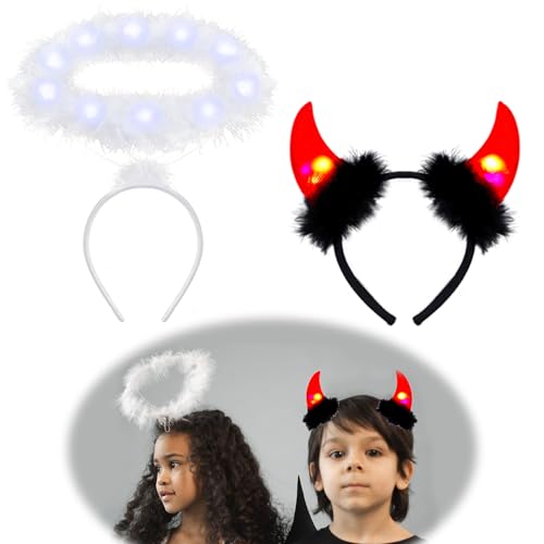 Leuchtendes Weißer Heiligenschein Engel und Schwarz Teufelshörner Haarreif Set,Heiligenschein Engel,Haarreif Fasching Damen,Teufel Hörner Damen,Halloween Karnevals Fasching Accessoires Leuchtendes Weißer Heiligenschein Engel und Schwarz Teufelshörner Haarreif Set,Heiligenschein Engel,Haarreif Fasching Damen,Teufel Hörner Damen,Halloween Karnevals Fasching Accessoires von Sunwuun