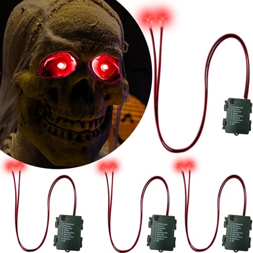 Sunwuun 4 Stück Halloween LED Leuchtende Augen für Halloween Deko Kostüm Cosplay Masken,Totenköpfe,LED Augen Dekoration (Rot) von Sunwuun