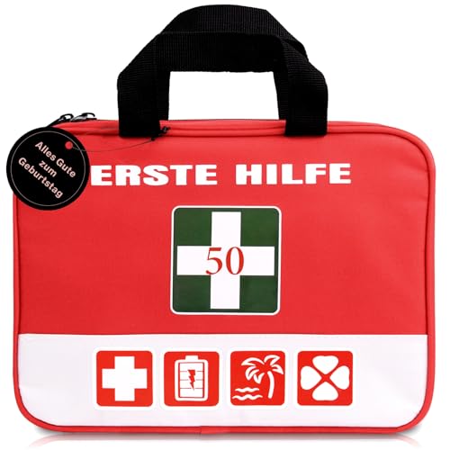 Sunwuun Erste-Hilfe-Geldgeschenk zum 50. Geburtstag Frau & Mann | Deko & Kulturbeutel | Wasserabweisender Stoff | Ideal für Geldgeschenke | Witzige Geschenkidee für Damen & Männer (Geldgeschenk) von Sunwuun