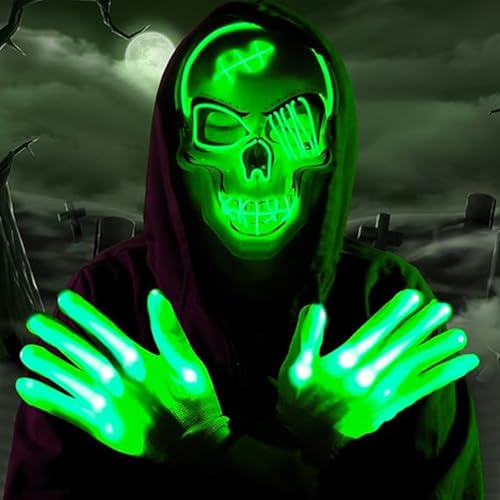 Sunwuun Halloween Kostüm,Halloween LED Horror Maske Leuchtende Handschuhe-Set,LED Masken,Scream Ghostface,Karneval Maske,Kostüme Maske für Herren & Damen und Jugendliche von Sunwuun