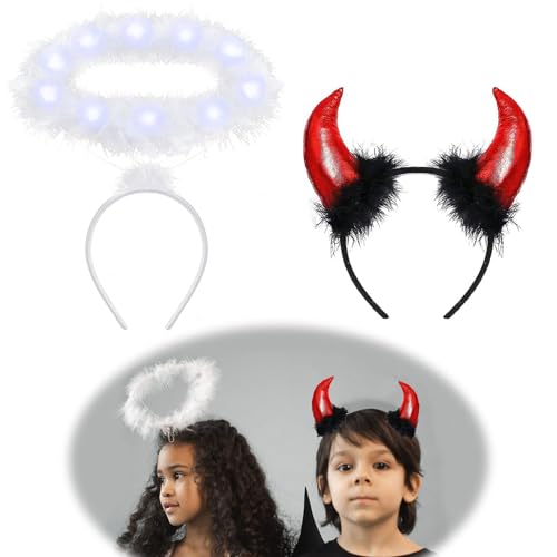 Weißer Heiligenschein Engel und Schwarz Teufelshörner Haarreif Set,Heiligenschein Engel,Haarreif Fasching Damen,Teufel Hörner Damen,Halloween Karnevals Fasching Accessoires Weißer Heiligenschein Engel und Schwarz Teufelshörner Haarreif Set,Heiligenschein Engel,Haarreif Fasching Damen,Teufel Hörner Damen,Halloween Karnevals Fasching Accessoires von Sunwuun