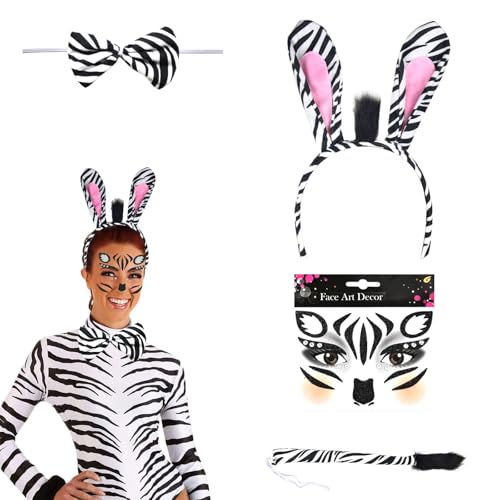 Zebra Kostüm Damen und Kinder,Zebra Ohren Haarreif Schwänze Schleifen,Zebra Gesicht Aufkleber,Haarreif Fasching,Dschungel Kostüm Damen,Tierkostüm Damen,Karneval Thema Party Kostüm Zubehör Zebra Kostüm Damen und Kinder,Zebra Ohren Haarreif Schwänze Schleifen,Zebra Gesicht Aufkleber,Haarreif Fasching,Dschungel Kostüm Damen,Tierkostüm Damen,Karneval Thema Party Kostüm Zubehör von Sunwuun