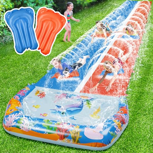 Doppelwasserrutsche mit 2 Bodyboards, extra lange Rasenwasserrutschen für Kinder und Erwachsene, strapazierfähig, riesiges Outdoor-Wasserrutschspielzeug mit Crash-Pad für Garten-Sommer-Party Doppelwasserrutsche mit 2 Bodyboards, extra lange Rasenwasserrutschen für Kinder und Erwachsene, strapazierfähig, riesiges Outdoor-Wasserrutschspielzeug mit Crash-Pad für Garten-Sommer-Party von Suonncudst