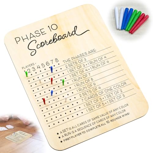 Suoumwa Phase 10 Score Board Wooden, für Party -Tischspiel für Erwachsene für Kartenspiele mit 8 Farbigen Stiften, Phase 10 Anzeigetafel Suoumwa Phase 10 Score Board Wooden, für Party -Tischspiel für Erwachsene für Kartenspiele mit 8 Farbigen Stiften, Phase 10 Anzeigetafel von Suoumwa