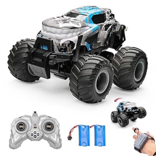 SupKonXi Ferngesteuertes Auto für Kinder ab 3 4 5 6 7 8 9Jahren, 1/16 RC Auto Monster Truck, Sprühnebel/Beleuchtung/Musik/360° drehbares Drift RC Crawler mit Gestenfernbedienung, 2 Akku von SupKonXi