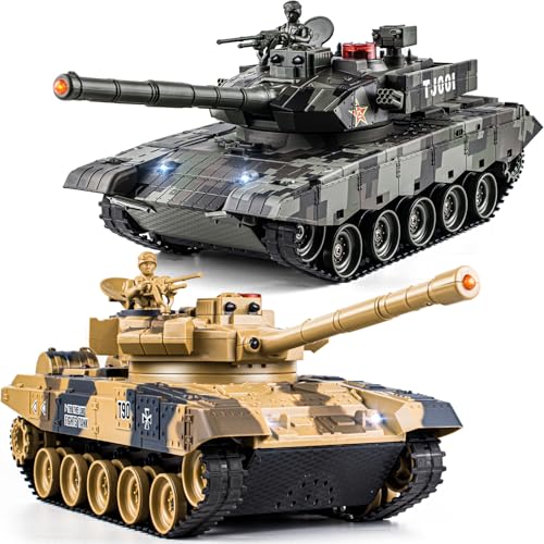 1/24 Rc Panzer, Fernbedienung Panzer Russian T90 und China 99 Armeepanzer, Modellbau Panzer 2.4Ghz mit Licht und Rauch, Panzer Spielzeug Geeignet für Kinder ab 6 Jahren, Jungen von Supdex