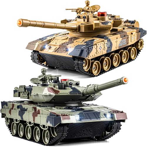 RC Panzer, Fernbedienung Panzer 1/24 RC Modellbau Russian T90 und German Leopard II mit 2.4GHz mit Licht und Rauch, Soundeffekten und Vibrationsfeedback, für Kinder ab 6 Jahren Geschenk für Jungen von Supdex