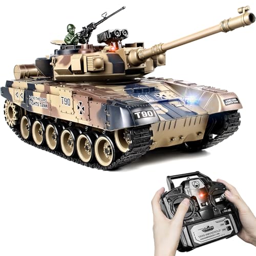 RC Panzer 1/18 Russischer T90, 2.4GHz Panzer Ferngesteuert mit Schussfunktion, WW2 Panzer Modell, Kampfpanzer mit Rauch, Panzer Spielzeug mit Licht und Sound für Erwachsene und Kinder von Supdex