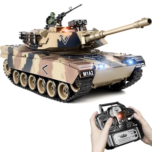 RC Panzer 1:18, 2.4GHz US M1A2 Ferngesteuerter Panzer, WW2 Panzer Modell mit Schussfunktion, Kampfpanzer mit Rauch, Sound, Licht, 15-Kanal Panzer Spielzeug für Erwachsene und Kinder von Supdex
